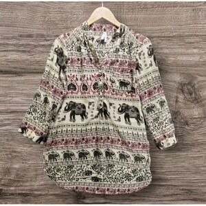 Live 4 Truth Womens Tunic Elephant Boho Sheer Blouse Top India Shirt Hippie Sz L